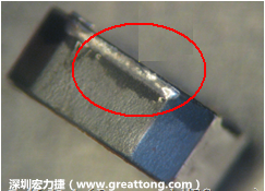使用錫(Sn)鍍層的電源電感器(Power Inductors)，經(jīng)過推力測(cè)試后，其焊點(diǎn)還保留在零件的端點(diǎn)上，所以推力比較高。