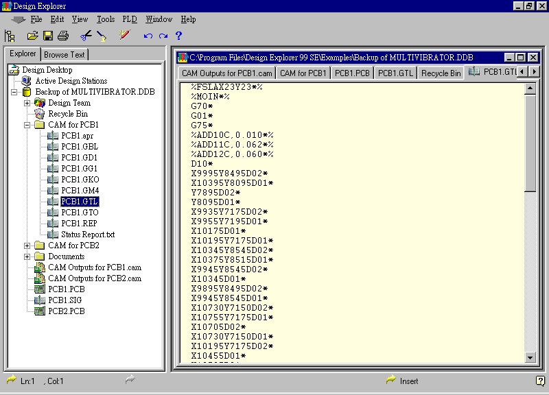 要檢查各Gerber輸出文件，則在瀏覽器中打開CAM Output for PCB1，即可看到一系列Gerber輸出文件。