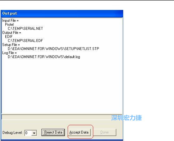 系統(tǒng)彈出一個輸出窗口，點擊 Accept Data。完成后點擊“確定”，再點擊“Done”關(guān)閉輸出窗口。退出 Omninet for Windows。