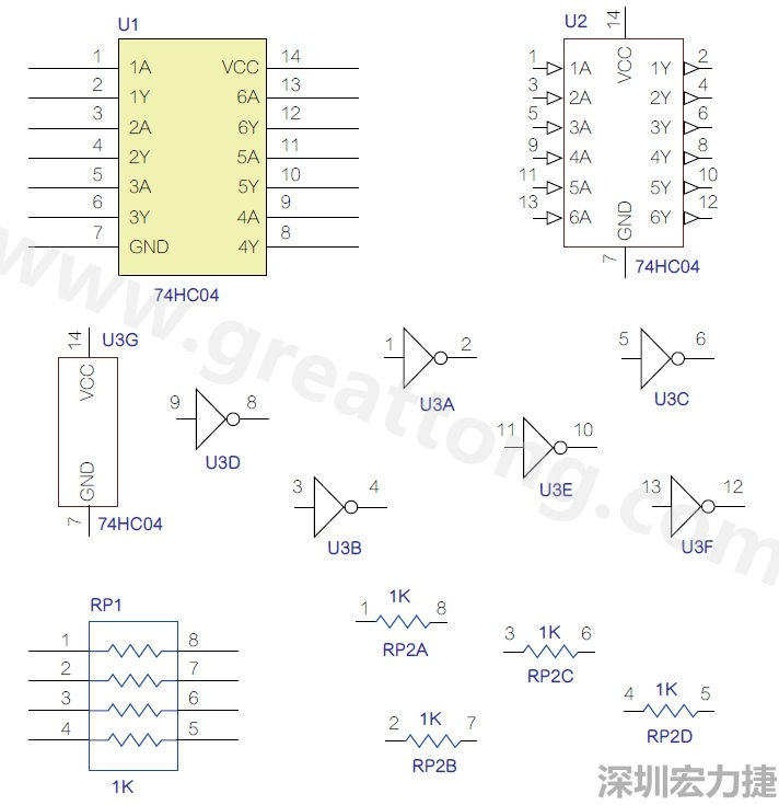 圖1 半導(dǎo)體元件供應(yīng)商所畫的電路圖符號(hào)是模擬元件的接腳圖，而非訊號(hào)流程。