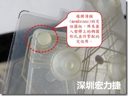 橡膠薄膜(membrane)的定位圓柱，可以用來塞入塑膠上的橢圓形孔洞，最為緊配的定位之用。