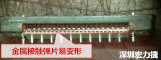 塑膠蓋子塞到connector內(nèi)側(cè)，加熱后金屬彈片容易局部變形。 