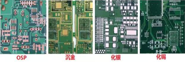 表面工藝分：熱風(fēng)整平，沉金， 化銀， 化錫， OSP 等幾種表面工藝